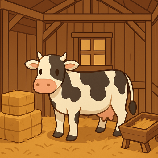 Un establo donde se pueden ver una vaca.
In-Game asset.  No shadows
