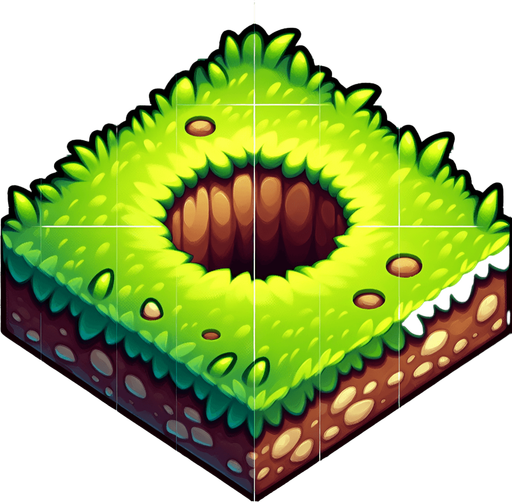 small hole in the lawn.
Single Game Texture. In-Game asset. 2d. Blank background. High contrast. No shadows.