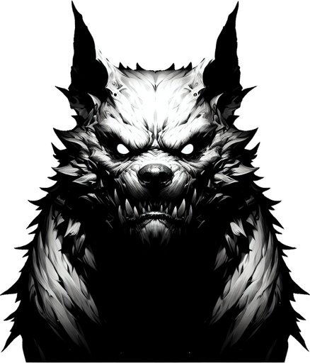 demon dog staring.
Single Game Texture. In-Game asset. 2d. Blank background. High contrast. No shadows.