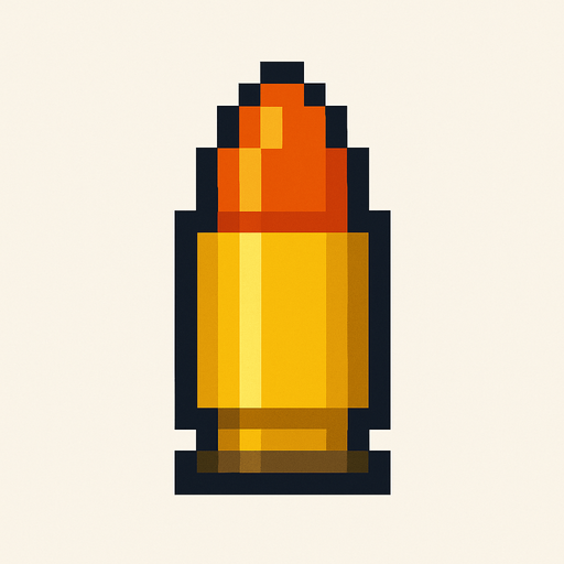 Bullet 2d top down pixilated.
In-Game asset.  2d.  High contrast.  No shadows