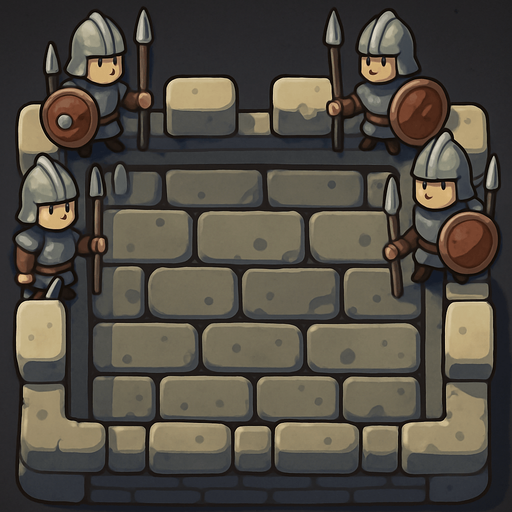 Este mismo pero agrega soldados muy pequeños sobre las torres