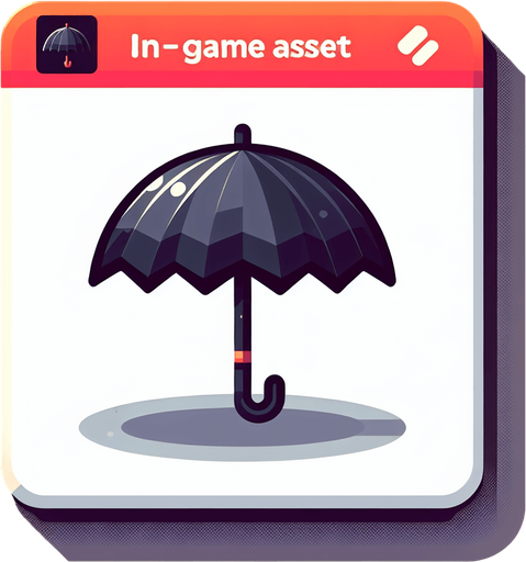 An umbrella, game illustration..
Single Game Texture. In-Game asset. 2d. Blank background. High contrast. No shadows.