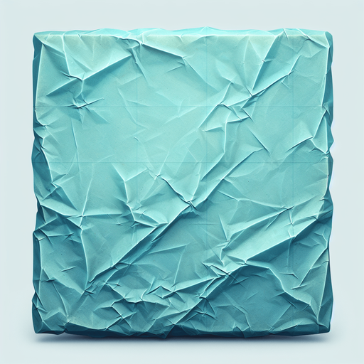 A cyan crumpled paper texture.
Single Game Texture.  In-Game asset.  2d.  Blank background.  High contrast.  No shadows