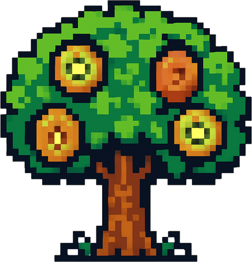 Kiwi tree 8bit.
In-Game asset.  2d.  High contrast.  No shadows