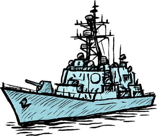 skecth tarzında destroyer savas gemisi.
In-Game asset.  2d.  High contrast.  No shadows