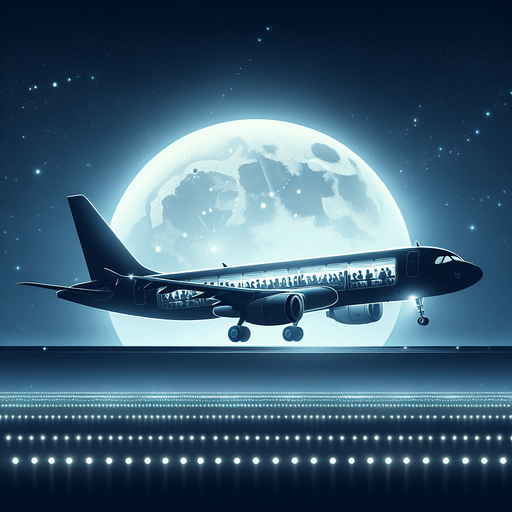 Air coaching airplane at night, from profile view