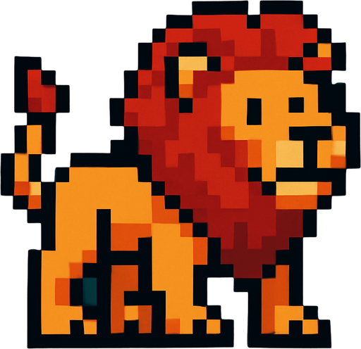 Lion 8 bit.
In-Game asset.  2d.  High contrast.  No shadows