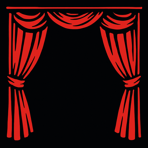 Arkaplan siyah ağırlıklı sahne perdeler.
In-Game asset.  2d.  High contrast.  No shadows