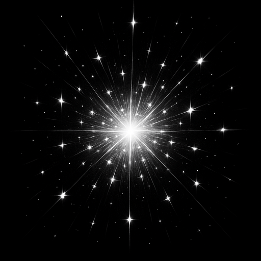 white sparkles emiting from the center. back background