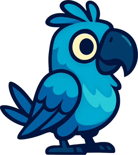 Blue parrot looks like a character.
In-Game asset.  2d.  High contrast.  No shadows