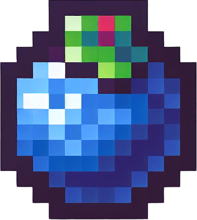 8-bit pixelated isometric blueberry projectile icon.
Single Game Texture. In-Game asset. 2d. Blank background. High contrast. No shadows.