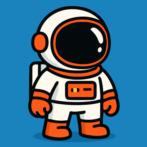 Cartoon bir astronot.
In-Game asset.  2d.  High contrast.  No shadows