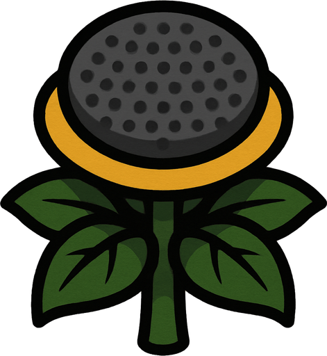 Sunflower, but no petals and gray pollen holder.
In-Game asset.  2d.  High contrast.  No shadows