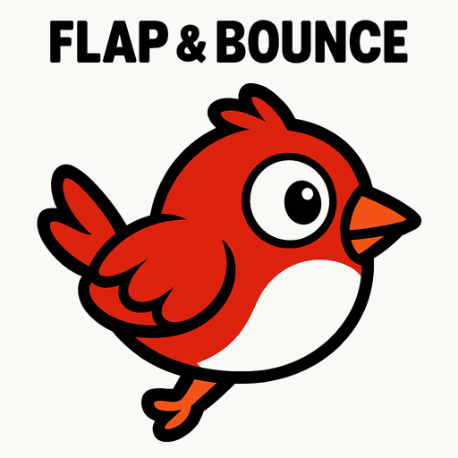 Single simple cartoon bird for a game titled "Flap & Bounce". The bird has lots red and white and is high contrast. Only bird. No shadows.
In-Game asset.  2d.  High contrast.  No shadows