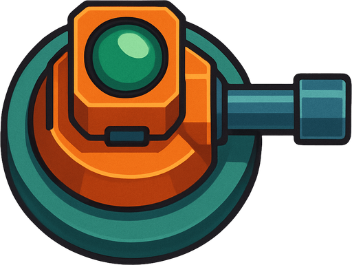 Crea la Torre Sniper en un estilo 2D renderizado, limpio y cartoonish, con contornos claros y definidos, colores vibrantes con transiciones suaves, y sombreado que da volumen a sus superficies superiores.
La perspectiva debe ser VISTA CENITAL (totalmente desde arriba). Esto significa que la torre se verá como si estuviera siendo observada directamente desde arriba, con los detalles de su parte superior siendo prominentes.
La base de la torre debe ser circular para permitir un movimiento de cañón cómodo. El cañón largo debe estar claramente orientado hacia la DERECHA.
La torre debe tener un perfil bajo y la menor cantidad de relieve vertical posible, especialmente en su base, para facilitar una rotación fluida en la animación. El cañón puede sobresalir, pero la base debe ser compacta..
In-Game asset.  2d.  High contrast.  No shadows