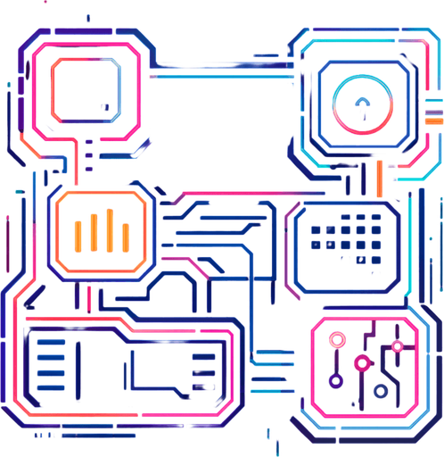 2D Top floor of complicated tower facing the screen to use it as a grid. future. Cyberpunk+abstract style. neon lights. seen from above. HD colors. No Diagonal assets.