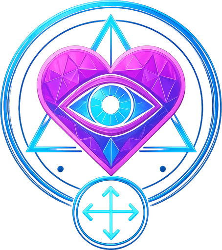 Neon cyberpunk mobile game button for casting spells, dialogue, doors and object interactions magic gemstone crystal sigil eyeball heart triangle topdown flat 3d 2d hologram futuristic glowing occult chic