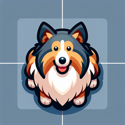 Collie shepherd dog, top view, cartoon style.
Single Game Texture. In-Game asset. 2d. Blank background. High contrast. No shadows.