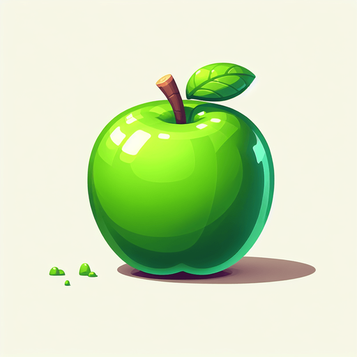 green apple.
Single Game Texture. In-Game asset. 2d. Blank background. High contrast. No shadows.