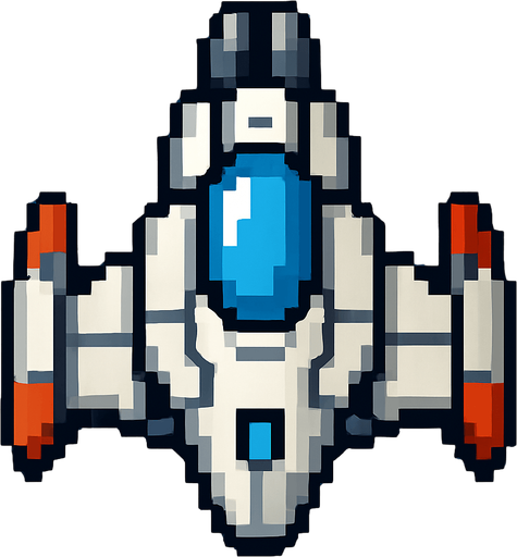 a 2D small space warship.
In-Game asset.  2d.  High contrast.  No shadows