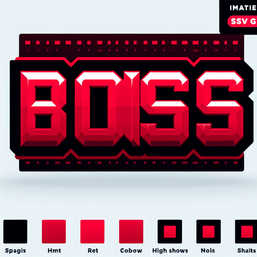 An SVG of the word **BOSS** in sharp red font..
Single Game Texture.  In-Game asset.  2d.  Blank background.  High contrast.  No shadows