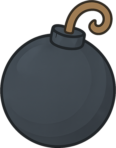 a bomb, perfectly round. No background. Transparent background. Blank background. No shadows. 2d. In-Game asset. flat