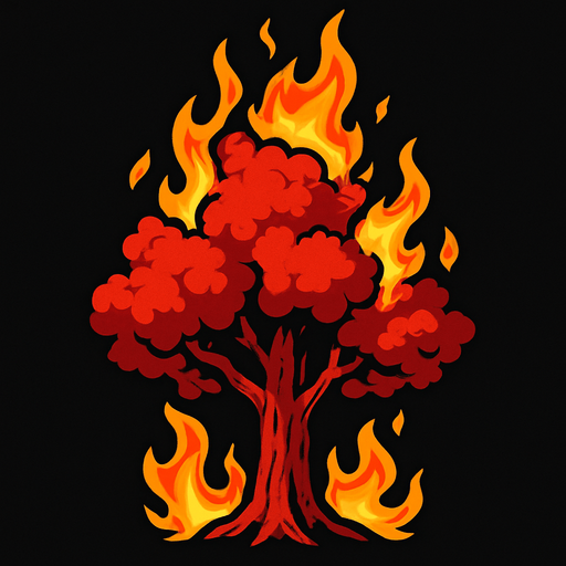 Arbre rouge en feu.
In-Game asset.  2d.  High contrast.  No shadows
