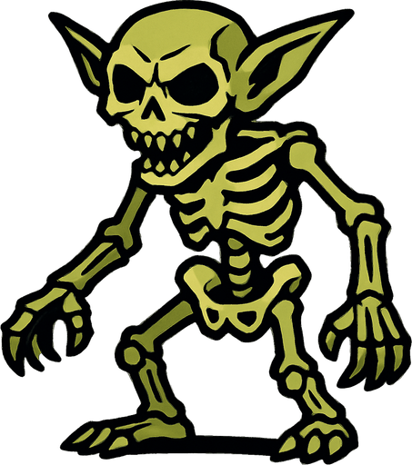 kemikli iskelet goblin.
In-Game asset.  2d.  High contrast.  No shadows