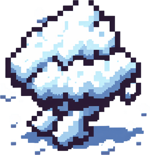 puff of snowy smoke. pixelated. 8 bit. Single Game Texture. In-Game asset. 2d. Blank background. High contrast. No shadows.