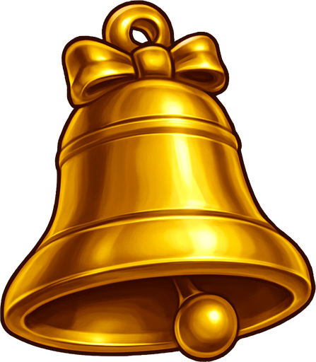 Crea un asset para el símbolo 'D' de Megaways: una Campana Dorada.
Una campana clásica de tragamonedas, pero con un acabado dorado metálico y pulido. Debe tener un brillo sutil y un diseño elegante. Puede tener un pequeño lazo o detalles decorativos. Estilo de casino tradicional y lujoso. Fondo transparente. Símbolo de ganancias (25x).
In-Game asset.  2d.  High contrast.  No shadows