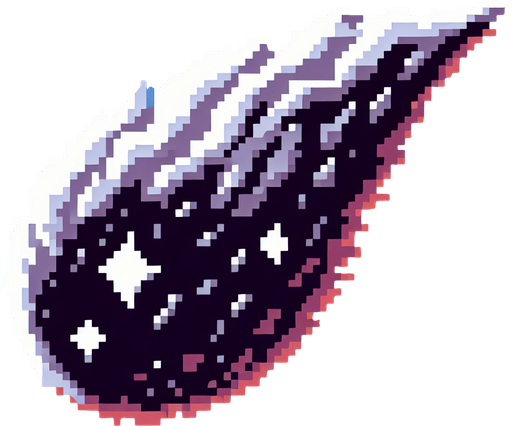 8-bit. cartoon. commet tail. in-game asst. Single Game Texture. In-Game asset. 2d. Blank background. High contrast. No shadows.