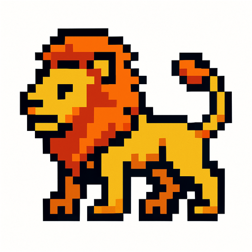 Lion pixel.
In-Game asset.  2d.  High contrast.  No shadows
