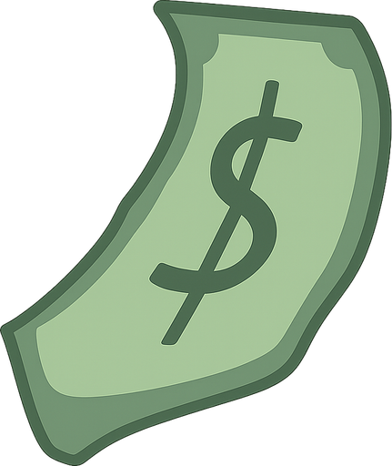 dollar bill. No background. Transparent background. Blank background. No shadows. 2d. In-Game asset. flat