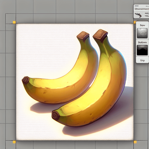 A couple of bananas.
Single Game Texture. In-Game asset. 2d. Blank background. High contrast. No shadows.