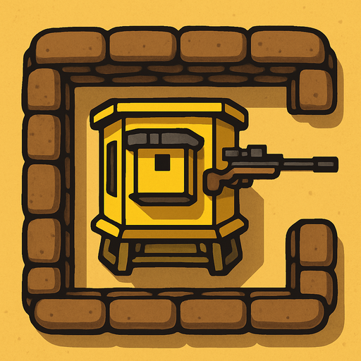 Top view of an Yellow defense Military tower Sniper, in the desert, the image has a square border outlined by military defense Brown sandbags.
In-Game asset.  2d.  High contrast.  No shadows