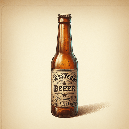 western glass beer bottle.
Single Game Texture. In-Game asset. 2d. Blank background. High contrast. No shadows.