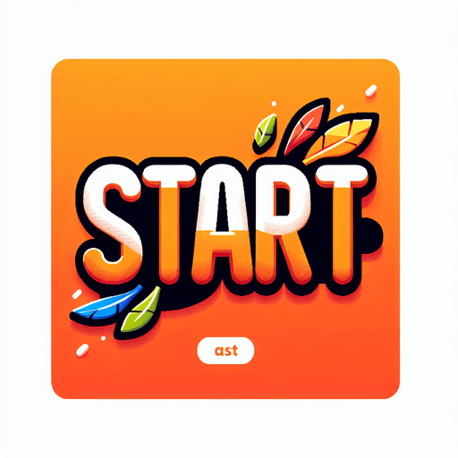 a orange SVG with big bold letters, that says start. a couple color feathers flying of the edge of the word.
Single Game Texture.  In-Game asset.  2d.  Blank background.  High contrast.  No shadows