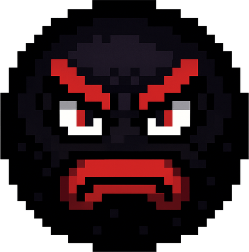 orbe oscuro de pixeles con cara enojada.
In-Game asset.  2d.  High contrast.  No shadows