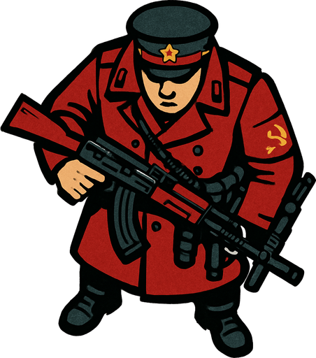 A Soviet policeman, heavily armed..
In-Game asset.  2d.  High contrast.  No shadows. Top down view