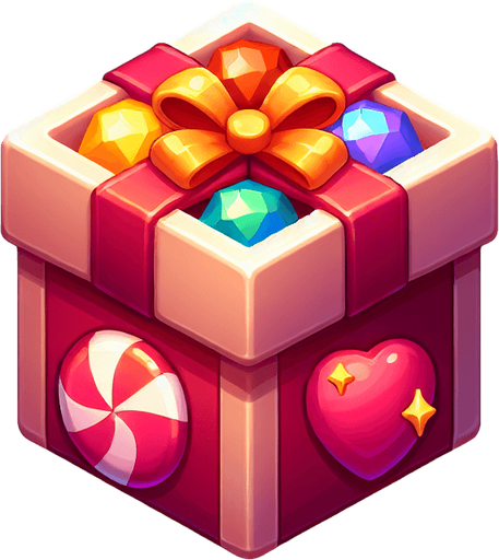 scatola caramelle.
Single Game Texture. In-Game asset. 2d. Blank background. High contrast. No shadows.