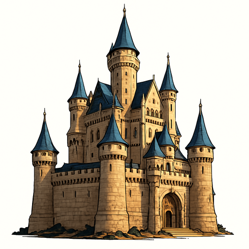 realistic majestic castle.
In-Game asset.  2d.  High contrast.  No shadows