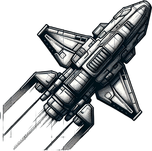 space ship facing up.
Single Game Texture.  In-Game asset.  2d.  Blank background.  High contrast.  No shadows