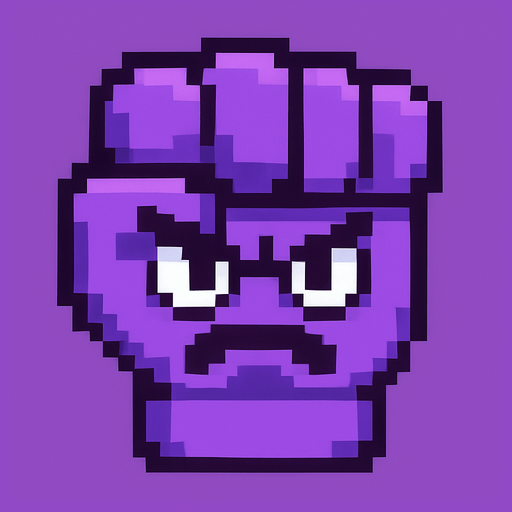 make a purple 2d pixel punch with eyes and angry face.
In-Game asset.  2d.  High contrast.  No shadows