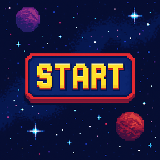 Start в космической пмксельном стиле.
In-Game asset.  2d.  High contrast.  No shadows