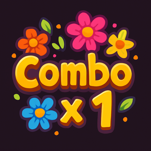 Un Texto que diga "Combo x 1"
En una forma alegre y con algunas flores de fondo detras de la palabra combo..
In-Game asset.  High contrast. cute. 2d. no shadow. transparent background. no white background
