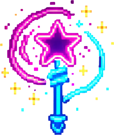 neon ışıklı büyü piksel.
In-Game asset.  2d.  High contrast.  No shadows