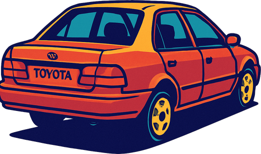 arka sağdan bakan toyota araba.
In-Game asset.  2d.  High contrast.  No shadows