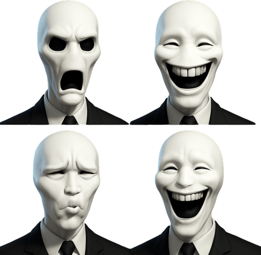 3D Slenderman scary and funny face meme, different faces look,face only
In-Game asset.  High contrast.  No shadows. 3D