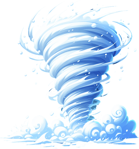 snow tornado.
Single Game Texture. In-Game asset. 2d. Blank background. High contrast. No shadows.