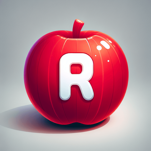 a white "R" on a red apple..
Single Game Texture. In-Game asset. 2d. Blank background. High contrast. No shadows.